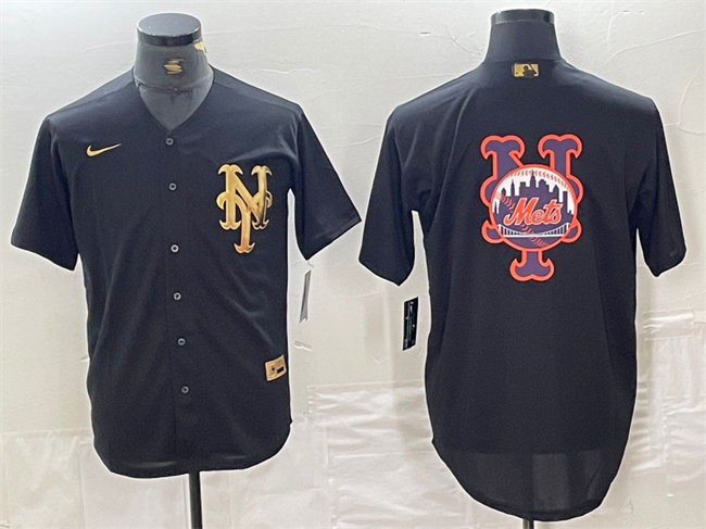 Men's New York Mets Black Team Big Logo Cool Base Stitched Baseball Jersey Men's New York Mets Black Team Big Logo Cool Base Stitched Baseball Jersey